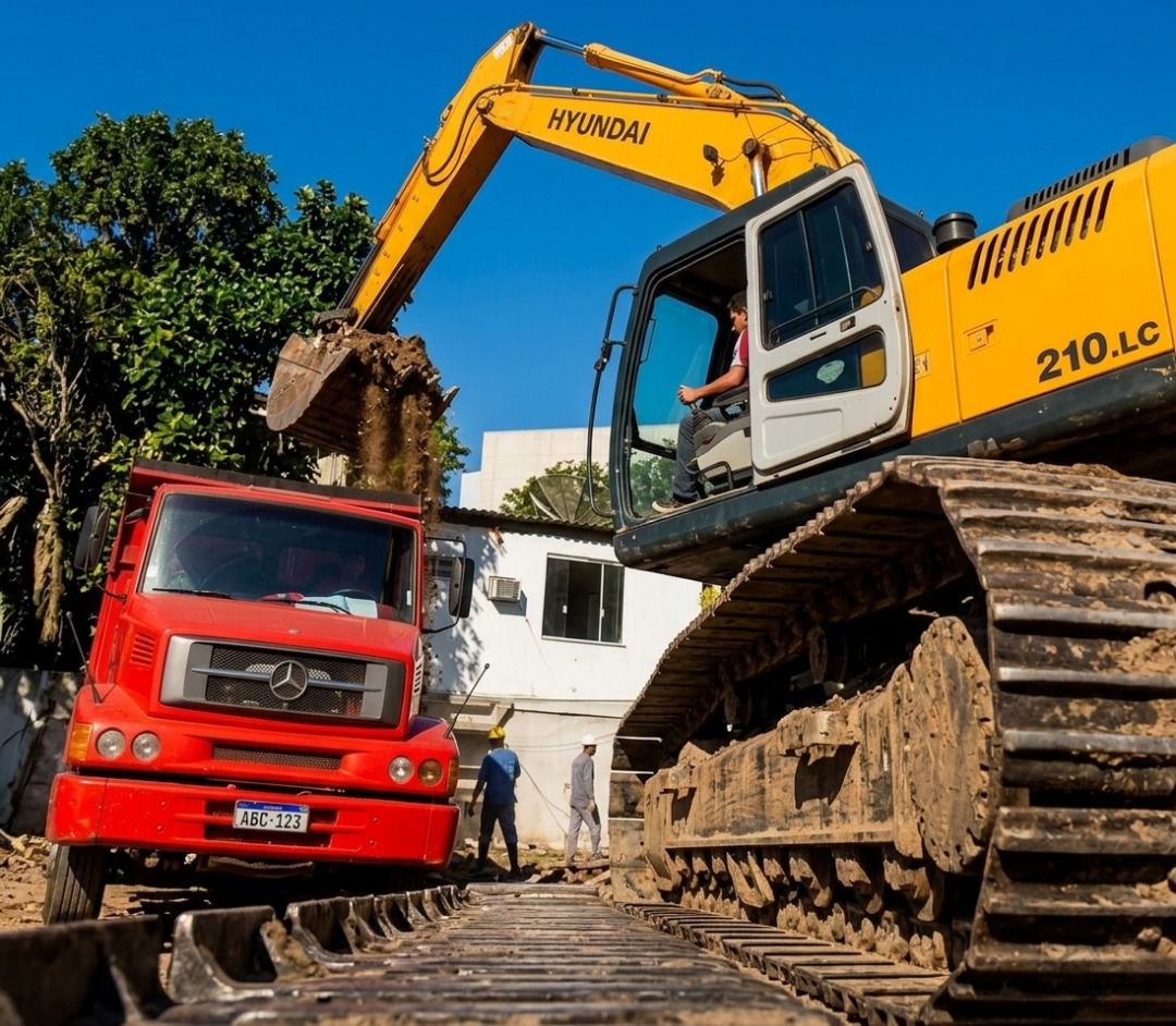 Escavadeira em execução de infraestrutura