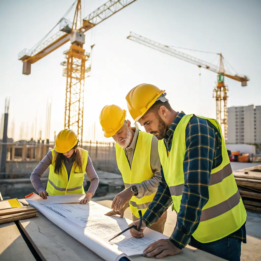 Equipe de engenharia avaliando projeto